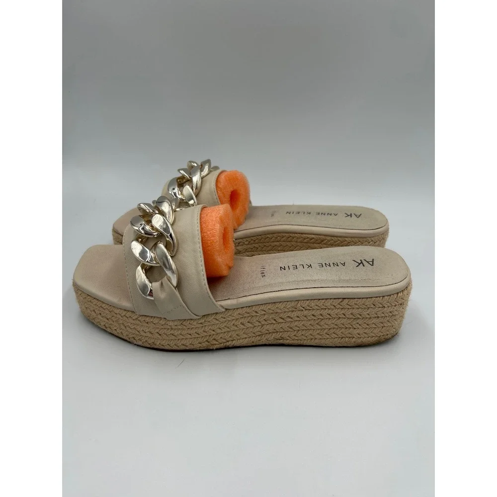 Anne Klein AK iFlex Cream Chain Link Platform Espadrille Slide Sandals Womens 9